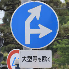 異形矢印標識(指定方向外進行禁止)。広島県尾道市にある。