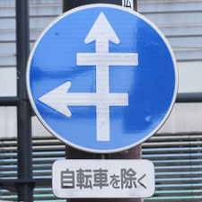 異形矢印標識(指定方向外進行禁止)。広島県広島市にある。