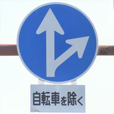 異形矢印標識(指定方向外進行禁止)。大阪府大阪市にある。