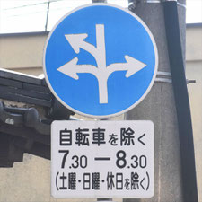 異形矢印標識(指定方向外進行禁止)。広島県呉市にある。