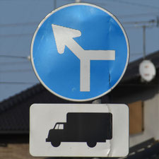 異形矢印標識(指定方向外進行禁止)。茨城県水戸市にある。