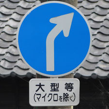 異形矢印標識(指定方向外進行禁止)。静岡県浜松市にある。