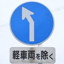 異形矢印標識(指定方向外進行禁止)。静岡県焼津市にある。