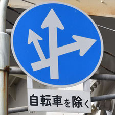 異形矢印標識(指定方向外進行禁止)。広島県府中町にある。
