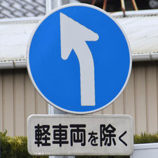 異形矢印標識(指定方向外進行禁止)。静岡県藤枝市にある。