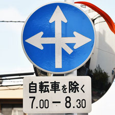 異形矢印標識(指定方向外進行禁止)。広島県広島市にある。
