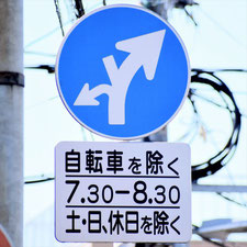 異形矢印標識(指定方向外進行禁止)。岡山県岡山市にある。