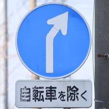 異形矢印標識(指定方向外進行禁止)。群馬県館林市にある。
