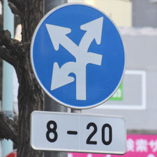 異形矢印標識(指定方向外進行禁止)。東京都台東区にある。