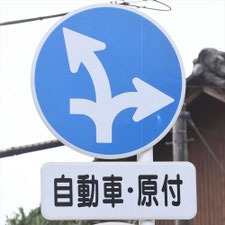 異形矢印標識(指定方向外進行禁止)。岐阜県岐阜市にある。