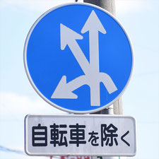 異形矢印標識(指定方向外進行禁止)。群馬県桐生市にある。