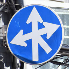 異形矢印標識(指定方向外進行禁止)。東京都荒川区にある。