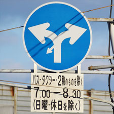 異形矢印標識(指定方向外進行禁止)。広島県広島市にある。