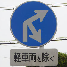 異形矢印標識(指定方向外進行禁止)。静岡県御殿場市にある。