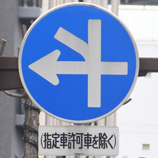 異形矢印標識(指定方向外進行禁止)。長野県長野市にある。