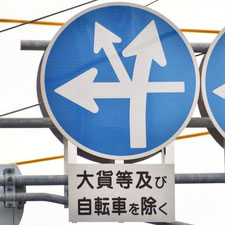 異形矢印標識(指定方向外進行禁止)。広島県広島市にある。