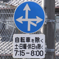 異形矢印標識(指定方向外進行禁止)。茨城県水戸市にある。