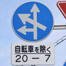 異形矢印標識(指定方向外進行禁止)。岡山県津山市にある。
