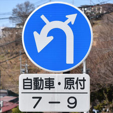 異形矢印標識(指定方向外進行禁止)。長野県諏訪市にある。