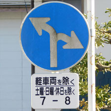 異形矢印標識(指定方向外進行禁止)。静岡県富士市にある。