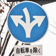 異形矢印標識(指定方向外進行禁止)。広島県広島市にある。