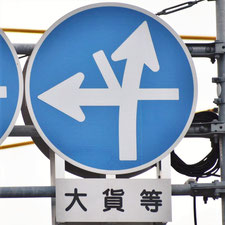 異形矢印標識(指定方向外進行禁止)。広島県広島市にある。
