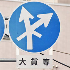 異形矢印標識(指定方向外進行禁止)。広島県広島市にある。