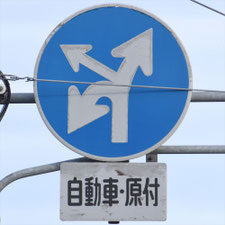 異形矢印標識(指定方向外進行禁止)。新潟県加茂市にある。