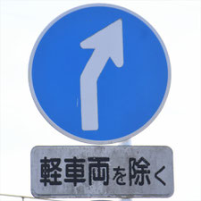 異形矢印標識(指定方向外進行禁止)。静岡県富士市にある。