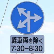 異形矢印標識(指定方向外進行禁止)。三重県四日市市にある。
