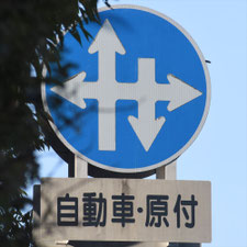 異形矢印標識(指定方向外進行禁止)。熊本県熊本市にある。