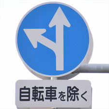 異形矢印標識(指定方向外進行禁止)。群馬県桐生市にある。