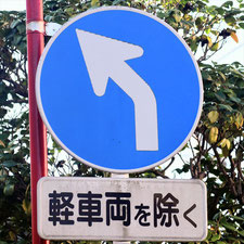 異形矢印標識(指定方向外進行禁止)。静岡県静岡市葵区にある。