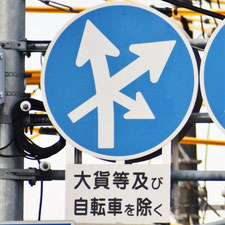 異形矢印標識(指定方向外進行禁止)。広島県広島市にある。
