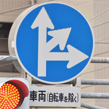 異形矢印標識(指定方向外進行禁止)。広島県広島市にある。