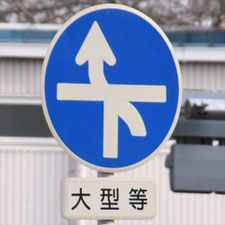 異形矢印標識(指定方向外進行禁止)。愛知県名古屋市にある。