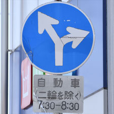 異形矢印標識(指定方向外進行禁止)。三重県桑名市にある。