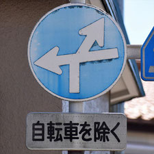 異形矢印標識(指定方向外進行禁止)。茨城県古河市にある。