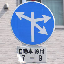 異形矢印標識(指定方向外進行禁止)。広島県呉市にある。