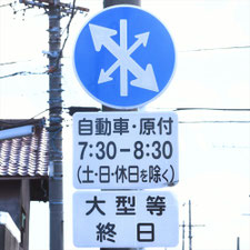 異形矢印標識(指定方向外進行禁止)。岐阜県大垣市にある。