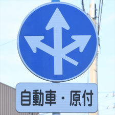異形矢印標識(指定方向外進行禁止)。新潟県新潟市にある。