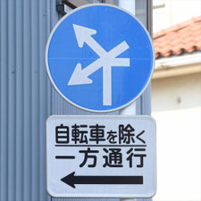 異形矢印標識(指定方向外進行禁止)。東京都中野区にある。