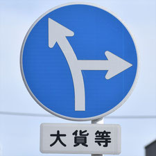 異形矢印標識(指定方向外進行禁止)。広島県福山市にある。