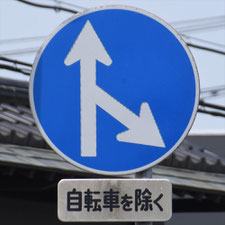 異形矢印標識(指定方向外進行禁止)。茨城県土浦市にある。