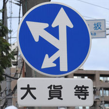 異形矢印標識(指定方向外進行禁止)。愛知県名古屋市にある。