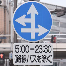 異形矢印標識(指定方向外進行禁止)。長野県長野市にある。
