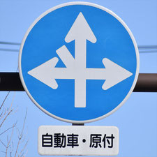 異形矢印標識(指定方向外進行禁止)。長野県岡谷市にある。