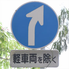 異形矢印標識(指定方向外進行禁止)。静岡県静岡市清水区にある。