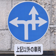 異形矢印標識(指定方向外進行禁止)。静岡県焼津市にある。