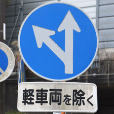 異形矢印標識(指定方向外進行禁止)。静岡県焼津市にある。